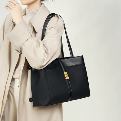 Bolso de hombro para mujer de lona con detalles en piel estilo estructurado - Emilia