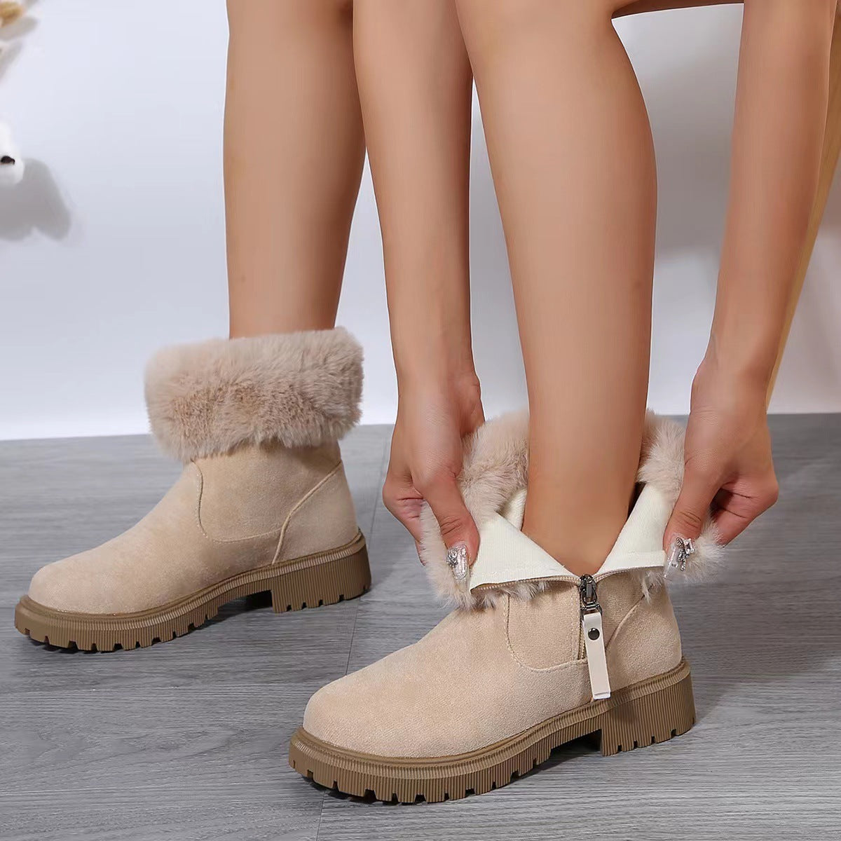 Botines para mujer estilo invernal con borde afelpado - Elinea