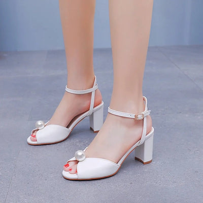 Sandalias de tacón para mujer detalle perla diseño abierto - Eliane