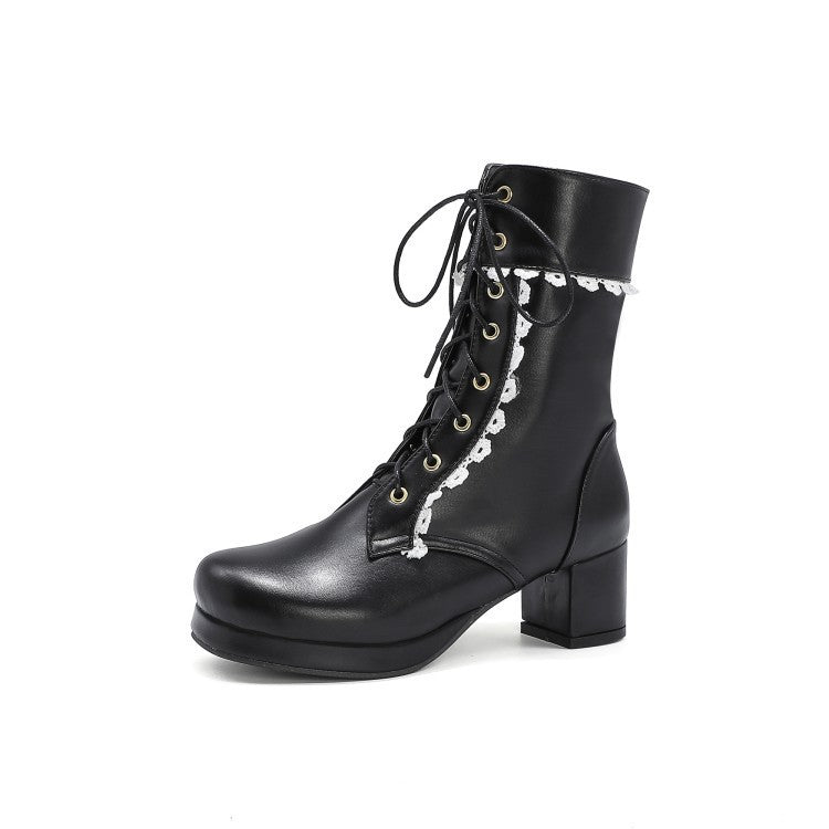 Botines de cordones con encaje decorativo - Celeste