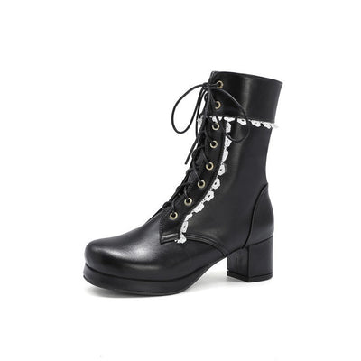 Botines de cordones con encaje decorativo - Celeste