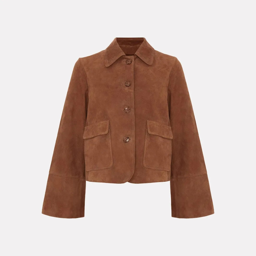 Chaqueta corta de ante con bolsillos frontales para mujer - Alenor