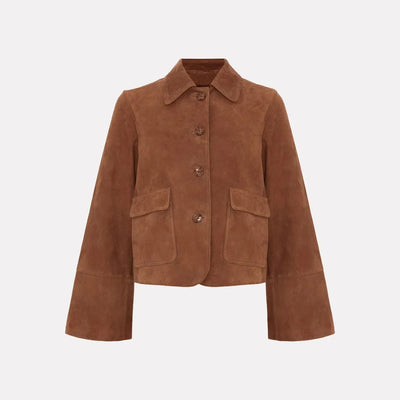 Chaqueta corta de ante con bolsillos frontales para mujer - Alenor