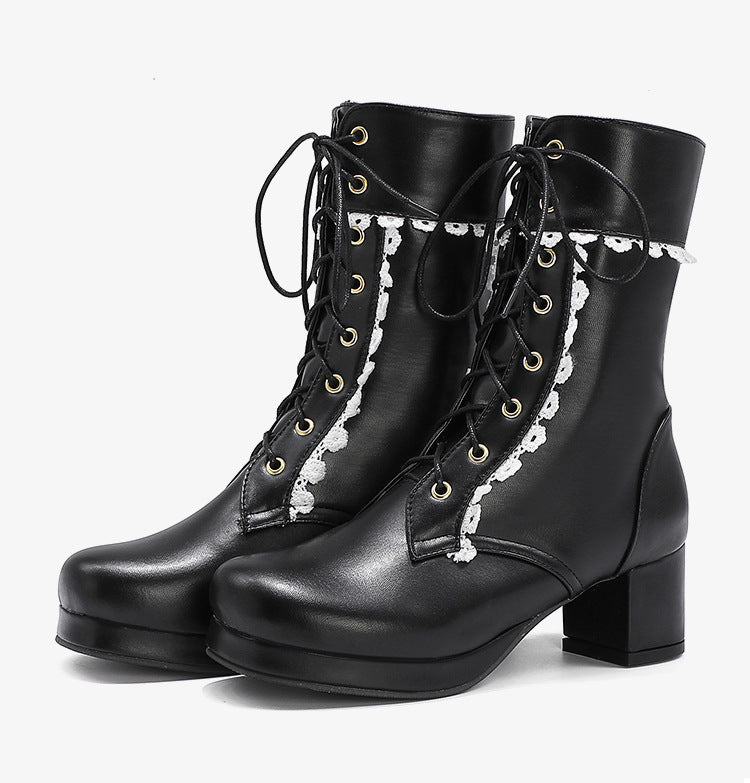 Botines de cordones con encaje decorativo - Celeste