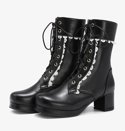Botines de cordones con encaje decorativo - Celeste