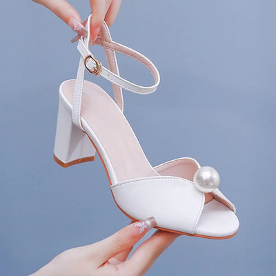 Sandalias de tacón para mujer detalle perla diseño abierto - Eliane