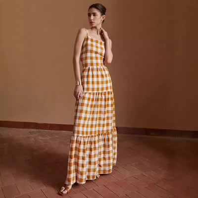 Daphne - Vestido casual atado a cuadros sin espalda