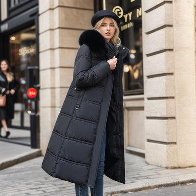 Abrigo acolchado largo con cuello efecto pelo - Meliora