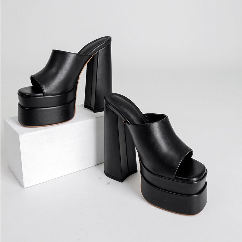 Sandalias para mujer de plataforma satinada con tacón ancho - Valeria