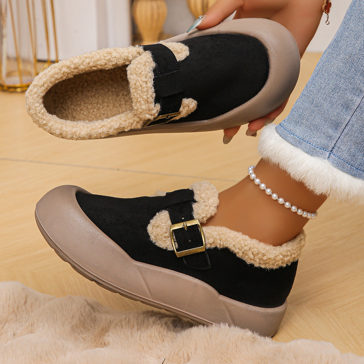 Zuecos de invierno para mujer con punta reforzada y hebilla - Renate