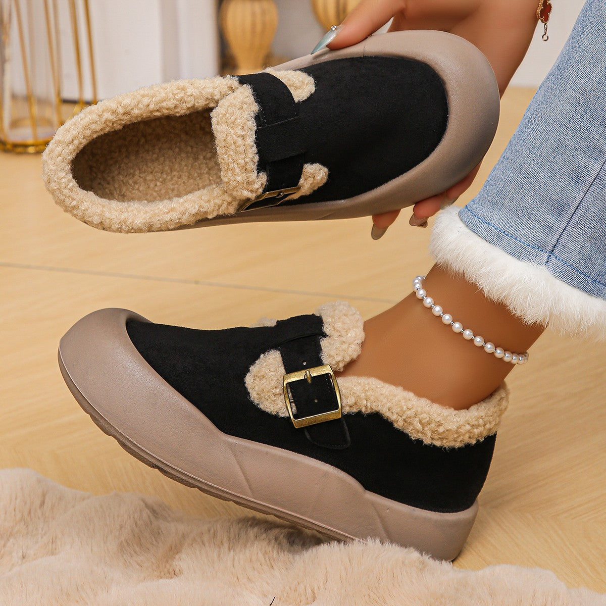 Zuecos de invierno para mujer con punta reforzada y hebilla - Renate