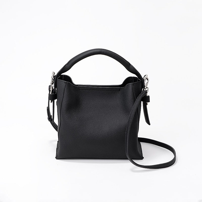 Bolso bucket para mujer de piel auténtica diseño estructurado - Celeste
