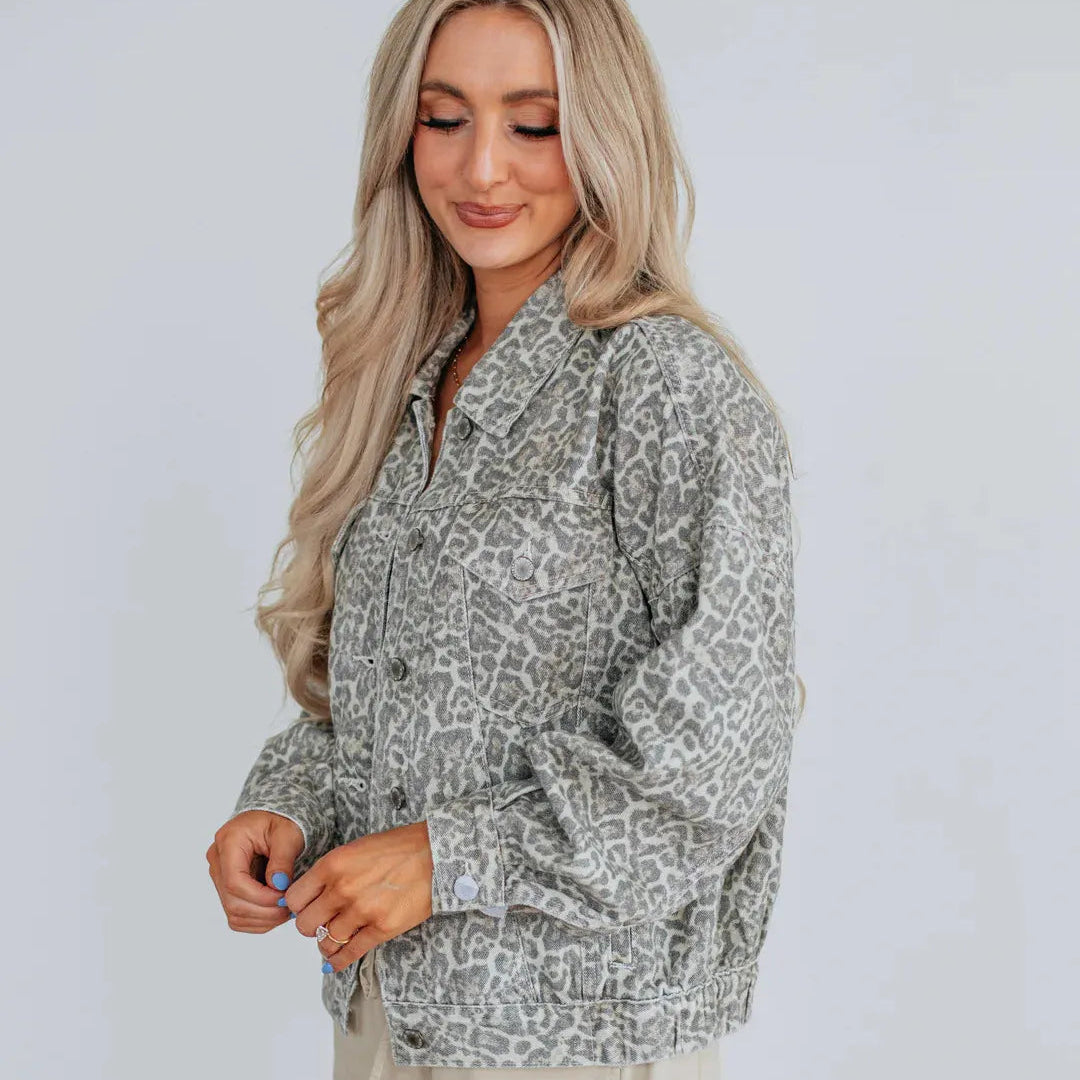 Chaqueta denim con estampado animal para mujer - Livaine