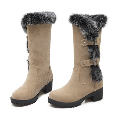 Lara - Botas de nieve de mujer de ante con pelo y tacón bajo