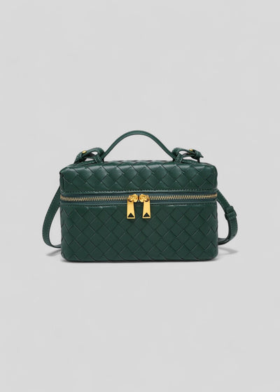 Bolso mujer trenzado negro estructura rígida cremalleras doradas - Valeska