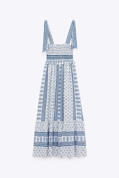 Marie - Vestido midi con tirantes fruncidos