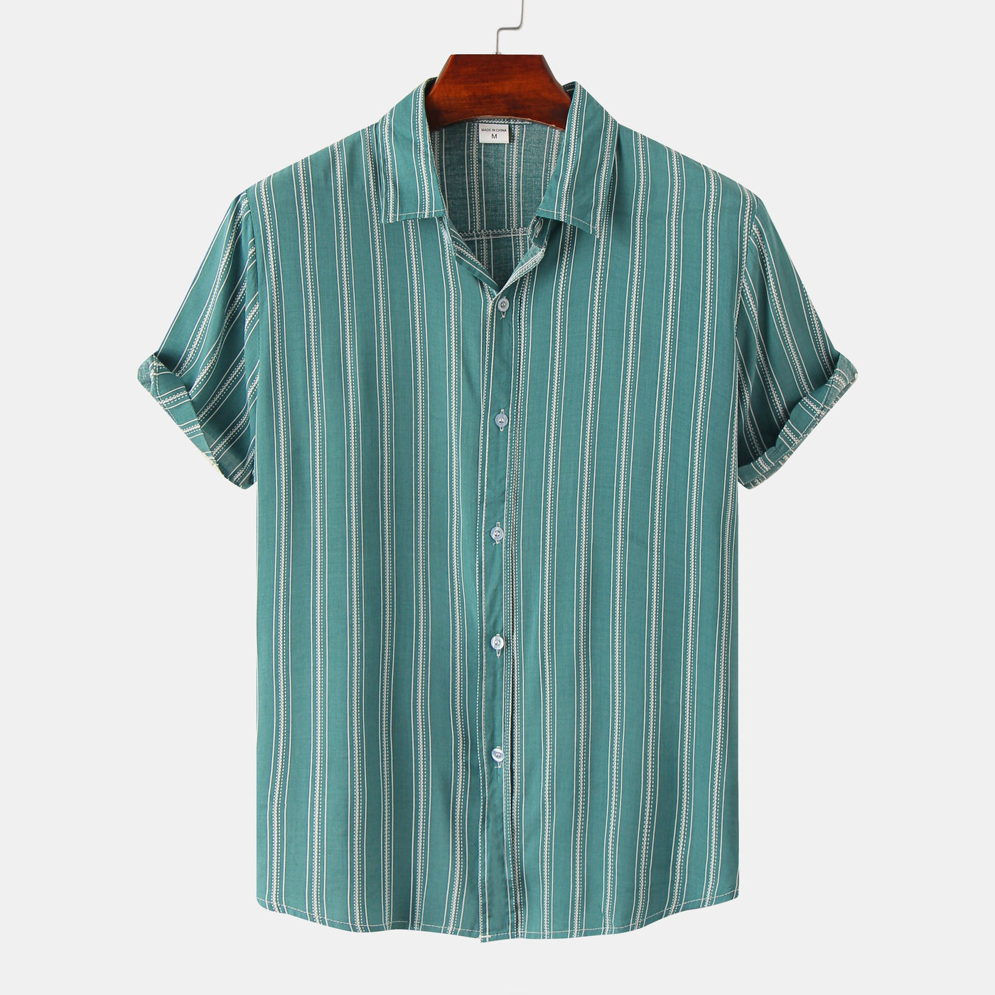 Camisa a rayas de manga corta para hombre en verde