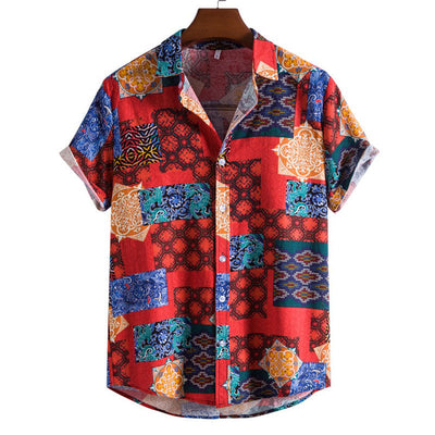 Camisa de hombre de manga corta con estampado retro para cualquier ocasión