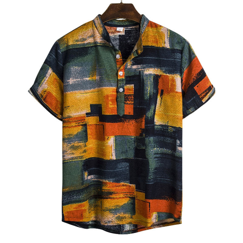 Camisa de vacaciones retro con estampado para hombre