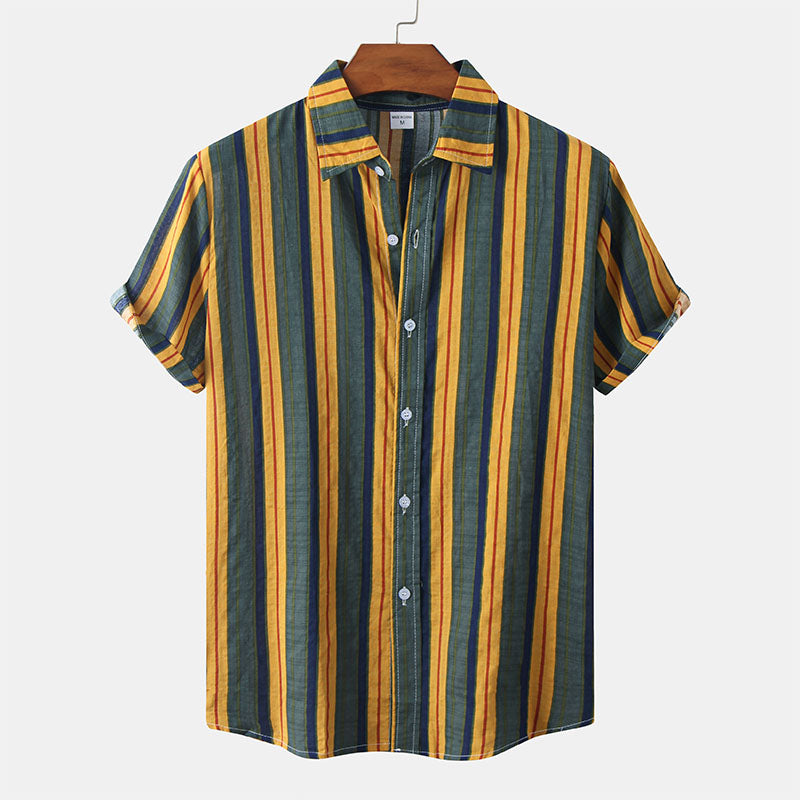 Camisa de rayas de manga corta para hombre con aire retro