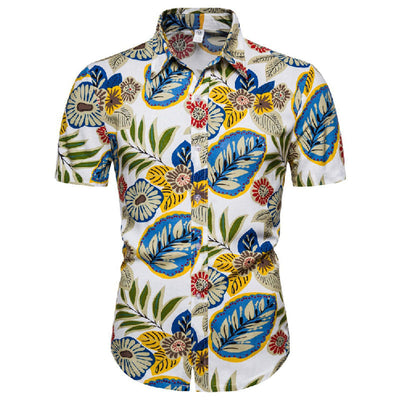 Elegante camisa estampada de vacaciones para hombre