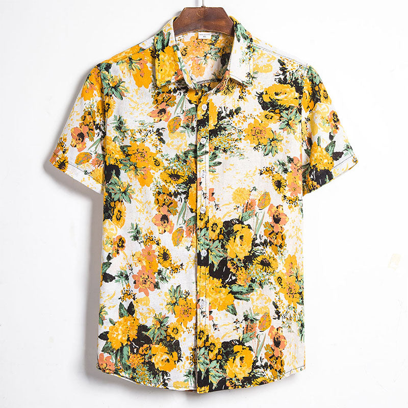 Elegante camisa hawaiana de hombre con estampado de girasoles para la playa