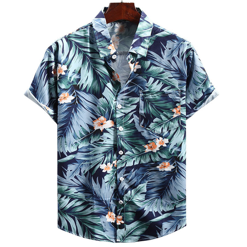 Elegante camisa de manga corta para hombre con diseño hawaiano