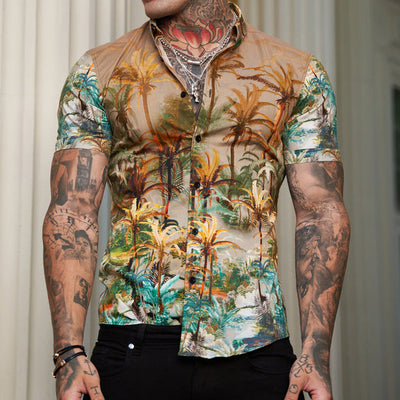 Ben - Camisa estampada de manga corta para hombre con un fresco look reversible