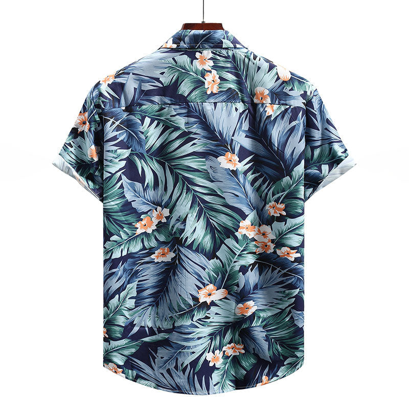 Elegante camisa de manga corta para hombre con diseño hawaiano