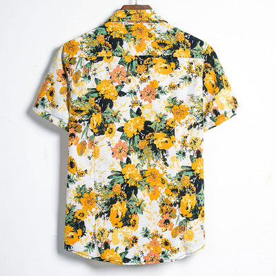 Elegante camisa hawaiana de hombre con estampado de girasoles para la playa