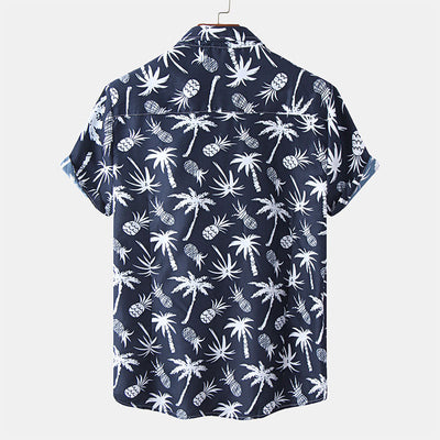 Camisa azul marino única de manga corta para hombre con estampado