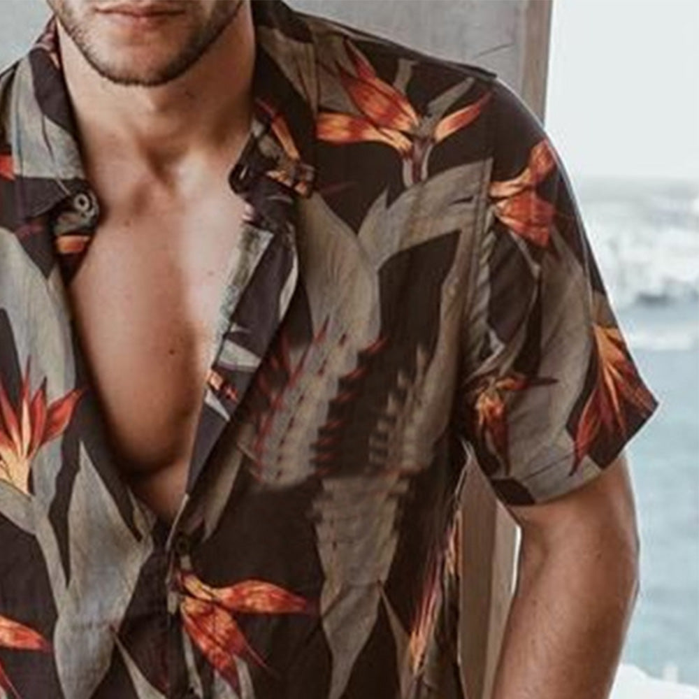 Toro - Camiseta de manga corta para hombre con estampado tropical