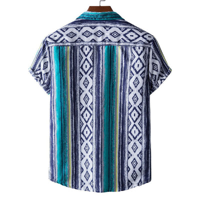 Camisa de hombre de rayas y manga corta de aspecto vintage confeccionada en algodón