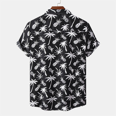 Camisa negra de manga corta para hombre con estampado