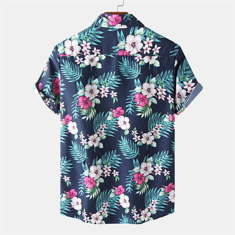 Elegante camisa de manga corta para hombre con estampado floral