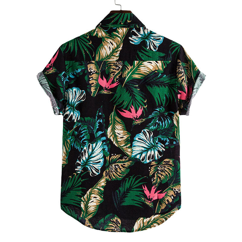 Estética camisa de hombre de manga corta con estampado floral confeccionada en algodón