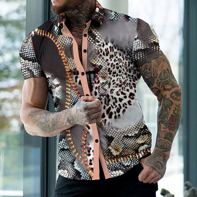 Rana - Camisa estampada de manga corta para hombre con solapa