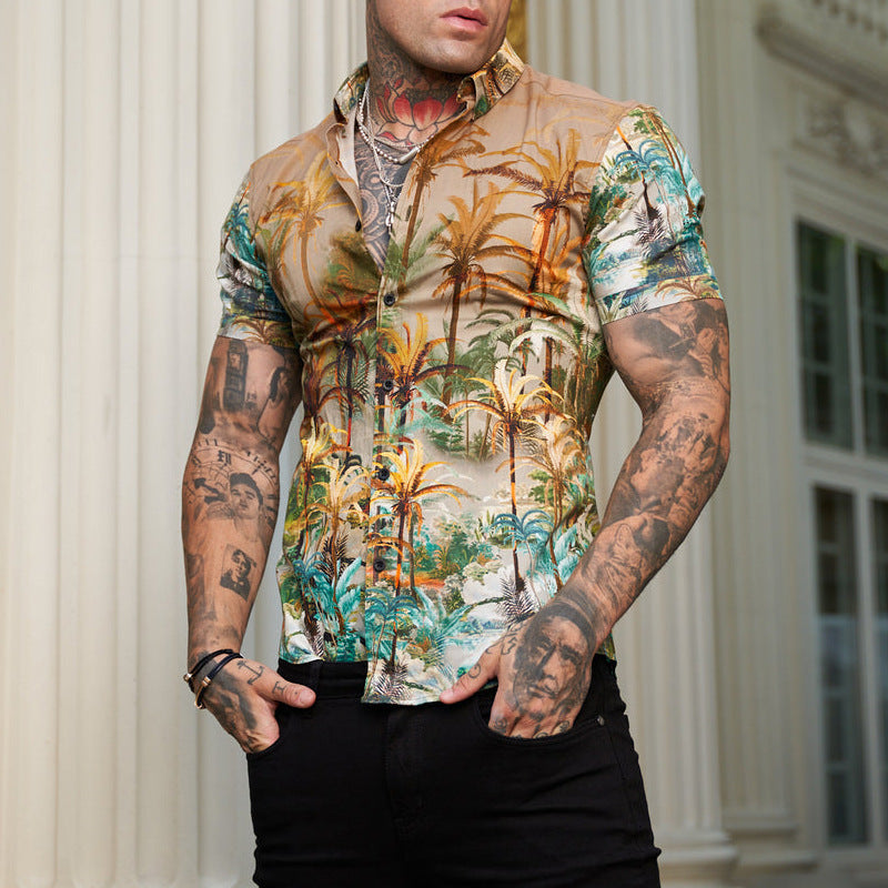 Ben - Camisa estampada de manga corta para hombre con un fresco look reversible