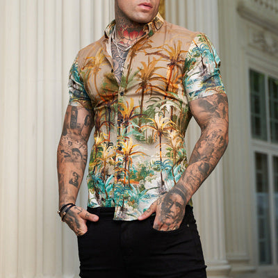 Ben - Camisa estampada de manga corta para hombre con un fresco look reversible