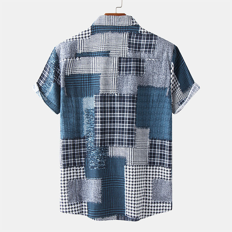 Camiseta de manga corta para hombre con estampado abstracto y aspecto retro