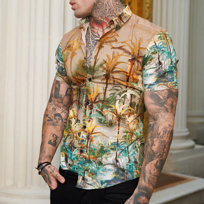 Ben - Camisa estampada de manga corta para hombre con un fresco look reversible