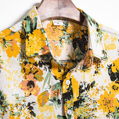 Elegante camisa hawaiana de hombre con estampado de girasoles para la playa