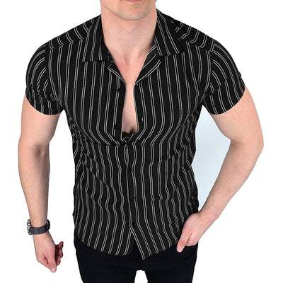 Camiseta a rayas de manga corta para hombre con cuello en V