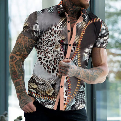 Rana - Camisa estampada de manga corta para hombre con solapa