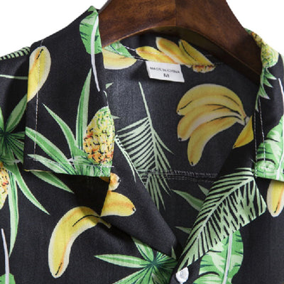 Elegante camisa de hombre de manga corta con estampado de frutas confeccionada en algodón