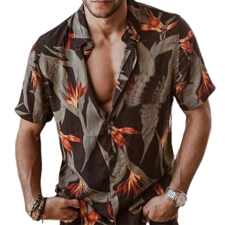 Toro - Camiseta de manga corta para hombre con estampado tropical