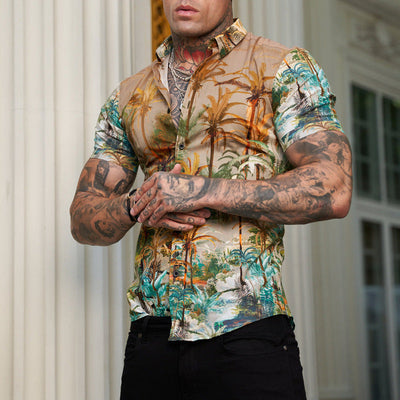 Ben - Camisa estampada de manga corta para hombre con un fresco look reversible