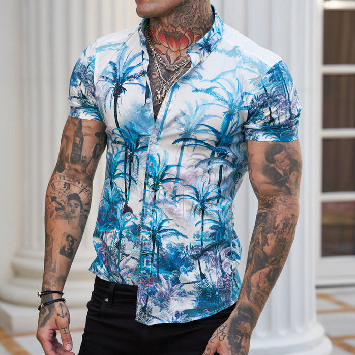 Ben - Camisa estampada de manga corta para hombre con un fresco look reversible