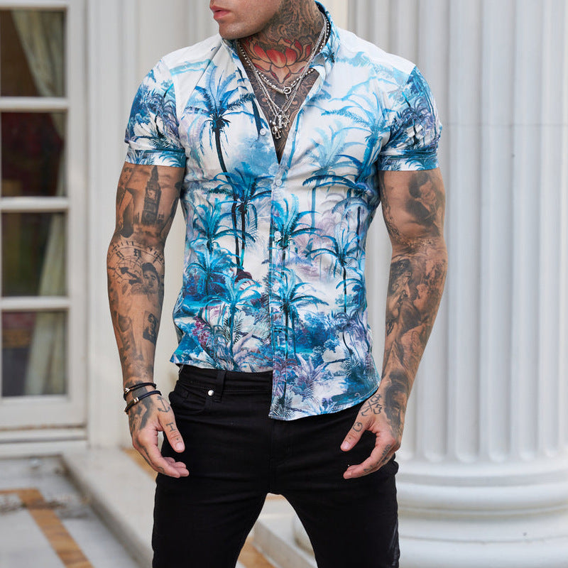 Ben - Camisa estampada de manga corta para hombre con un fresco look reversible