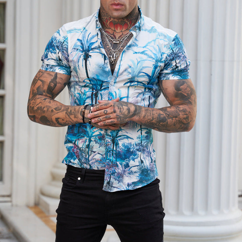 Ben - Camisa estampada de manga corta para hombre con un fresco look reversible